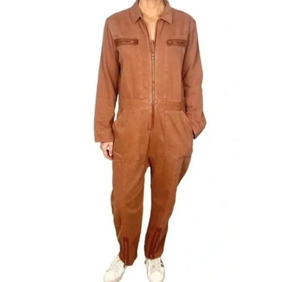 Free People x Sandrine Rose denim Jumpsuit In Burnt Orange Size Small NWT - Picture 2 of 11